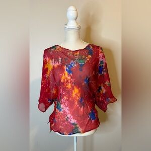 Vian Hunter NWT Kimono Top Red Tie Dye Silk Chiffon Sz S